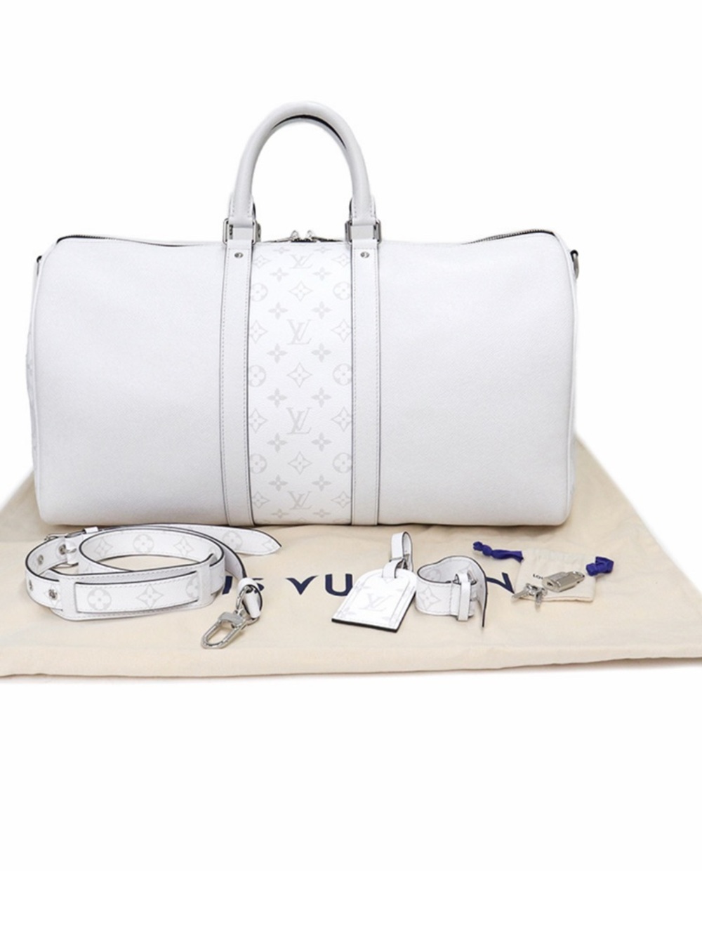 Louis Vuitton White Taiga Leather with Monogram Canvas Keepall Bandoulière 45